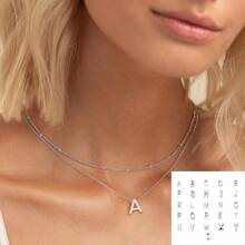 1 Pc Stainless Steel Layered Initial Necklace Tiny A-Z Pendant Choker Necklace Cute Initial Letter Necklace For Women