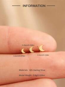3pcs Cute Moon 925 Sterling Silver Earring For Women Classic Stud Earring Minimalist Wedding Party Bridal Jewelry Fine Jewelry