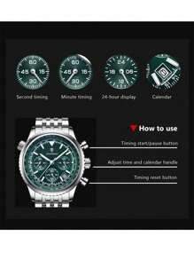 1 件时尚男士石英表，不锈钢多功能日期计时防水夜光指针手表，适合商务场合的腕表 - 銀色 - 查看 8