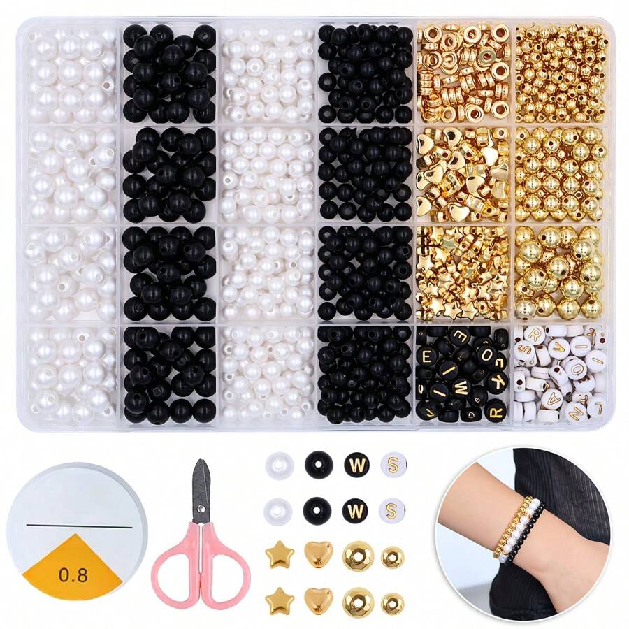 1pc DIY Pearl Letter Bead Mixed Beads Bracelet Jewelry Making Kit - Multicolor - View 1