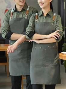 1pc Thickened Canvas Apron, Waterproof Apron For Cooking, Cafe, Coffee Shop, Catering Industry - One Size - View 17