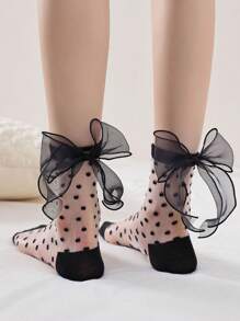 1/2/4 Pairs Lace Trim Sheer Glass Silk Knee High Socks, Transparent Crochet Lolita Socks, Thin Mesh Bow Ankle Socks, Women Hosiery Stockings - Multicolor - View 8