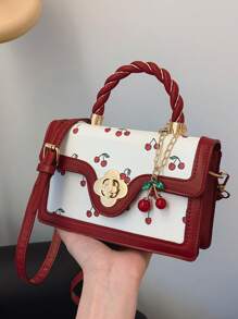 Fashionable High-End Women's Square Bag Versatile PU Handbag Cute Cherry Print Shoulder Bag For Shopping And Dating Girls' Crossbody Bag Preferred Bag - Multicolor - View 1