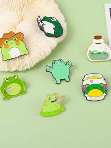 1pc Cute Cartoon Frog Design Funny Shape Metal Oil Drop Brooch - Multicolor - View 1