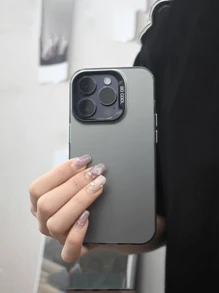 Apple 1pc Frosted Imd Material Metallic Double Layer Silver-Plated Button Mobile Phone Case Compatible With Apple 17,17 Pro,17 Air 17 Pro Max - Black - View 1