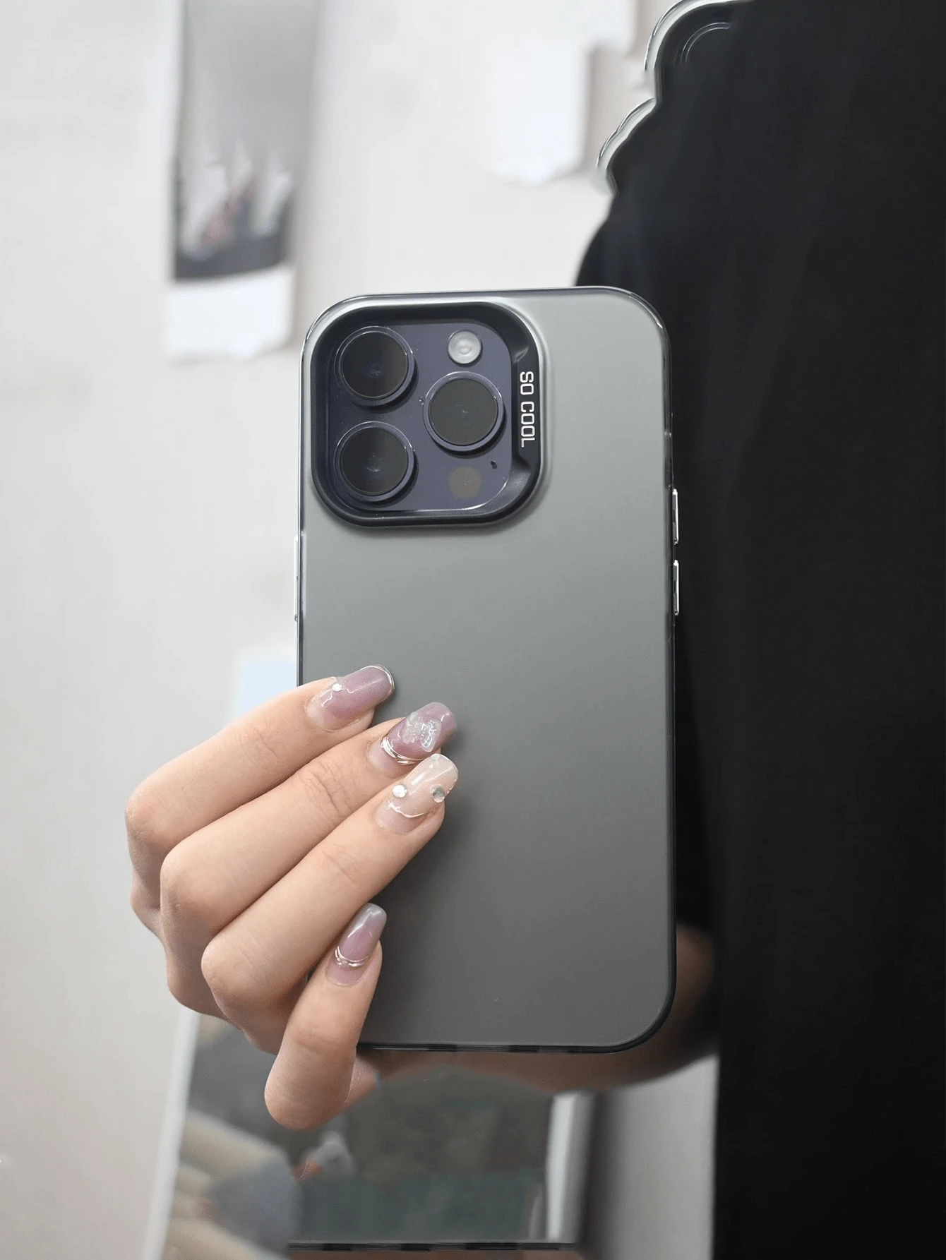 Apple 1pc Frosted Imd Material Metallic Double Layer Silver-Plated Button Mobile Phone Case Compatible With Apple 17,17 Pro,17 Air 17 Pro Max - Black - View 1