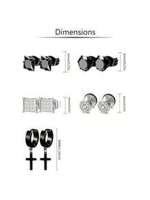 15 件男女款水晶吊坠耳环套装，不锈钢低过敏原耳环，黑色钛钢耳饰 - 彩色 - 查看 2