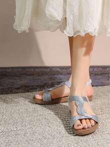 Women Comfort Flat Sandals - Silver - View 4