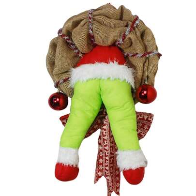 Christmas Thief Wreath, Thief Burlap Wreaths With Pose-Able Plush Legs, Front Door Hanging Garland Ornament