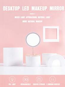 1 pieza Espejo de maquillaje con LED y tacto, 3 niveles de brillo + 3 temperaturas de color, espejo de alta definición, carga rápida tipo C extraíble, luz de relleno 1:1 verdadera/bandeja de almacenamiento portátil, para tocador de escritorio de estudiante/viaje, luz de relleno inteligente sin cable