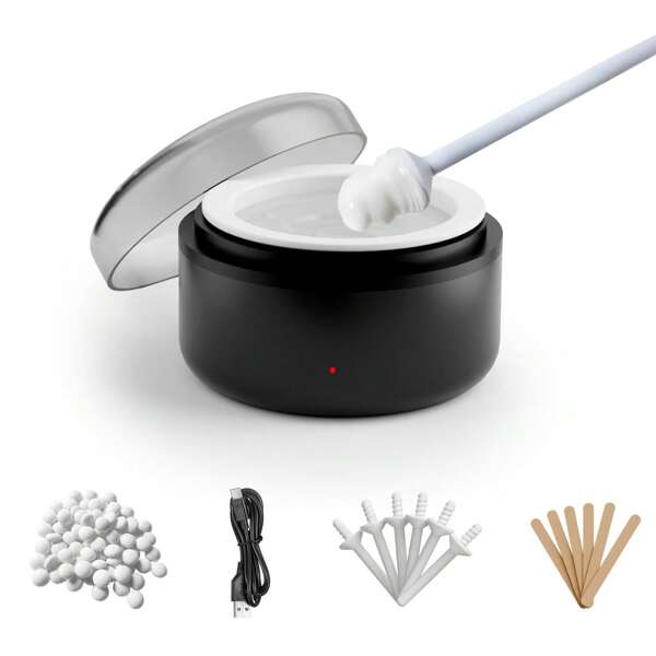 Nose Wax Kit, Ear Hair Removal Waxing Kit With 50g Wax, 6 Wooden Sticks, 6 Nose Sticks, Mini Portable Wax Warmer For Men Women, USB Powered Quick And Painless