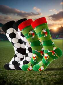 2 Pairs Unisex Cartoon Soccer Football Patterned Mid-Calf Socks - Multicolor - View 1