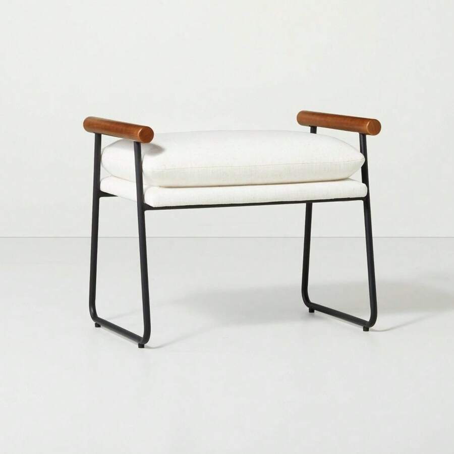 Hearth & Hand W/Magnolia Furniture Ottoman Metal Wood Living Room Cream Black - 1 - 查看 1