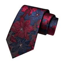 1/2/3/4/5件套男士花卉印花领带、丝缎领带、银色领带夹、口袋巾、袖扣和胸花，多种组合可选，适合作为父亲节、周年纪念日、生日等场合的礼物。经典花卉图案与燕尾服和西装完美搭配，让您在舞会、婚礼、庆典、典礼、正式会议、休闲派对和重要时刻等任何场合脱颖而出。男士领带