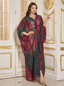 [随机裁剪] 心形领 3/4 袖 手工装饰 水晶装饰 多色雪纺 优雅晚会礼服 - 彩色 - 查看 5