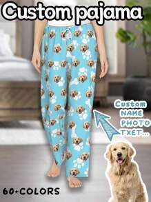 Customized Funny Pajama Pants For Women – Soft, Comfortable, And Personalized, Featuring Your Favorite Photo Or Message, Perfect Gift For Christmas, Birthdays, Or Special Occasions - Blue - View 3