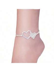 1pc Luxurious Elegant Crystal Heart Anklet - Silver - View 4