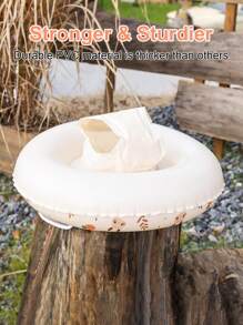 1pc Inflatable Thick Swimming Ring, Pool Floating Circle, Pocket Design, Outdoor Leisure Beach, Swimming Pool Water Floating Mat, Suitable For Pool Party, Sunbathing! - Beige - View 5