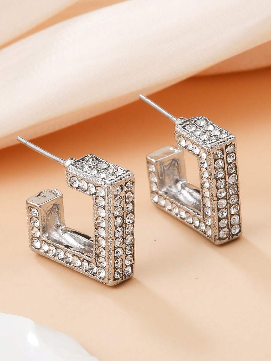 1 对几何方形水钻镶嵌派对耳环（女款）