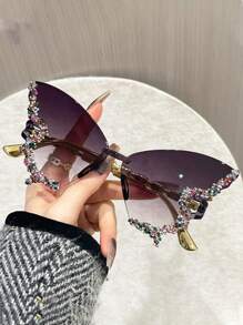 水钻蝴蝶无框夸张动漫风格街头时尚百搭时尚眼镜