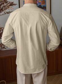 Camisa casual de negocios para hombre de unicolor y cuello mao