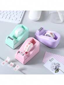1pc Mini Desktop Plastic Tape Dispenser With Colorful Creative Design, Office Stationery Tape Cutter - Purple - View 2