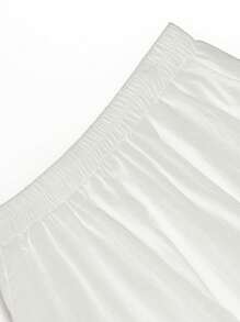 女士泡泡裙，松紧腰带，带口袋，纯色A字长裙，白色，春季款 - 白色 - 查看 7