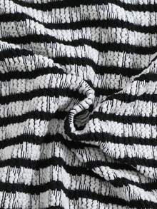 Plus Size Summer Black & White Stripe Halter Tankini Swimwear Set - Black and White - View 5