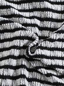Plus Size Summer Black & White Stripe Halter Tankini Swimwear Set