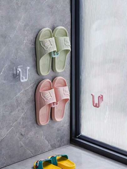 3pcs Random Color Bathroom Slippers Wall Hanger, Adhesive No Drill, Suitable For Shower Room, Bathroom, Toilet, Draining Slippers Holder