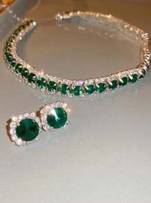 1 Set Crystal Necklace And Earring Jewelry Set - Green - View 3