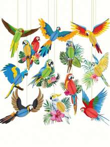 12pcs Tropical Parrot Honeycomb Hanging Decorations, Hawaii Theme Party Supplies - Multicolor - View 2
