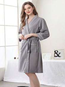 1pc Absorbent Fabric Bathrobe, Sauna Wear, Hotel Quality Robe, Unisex, With Dual Pockets, Suitable For Home