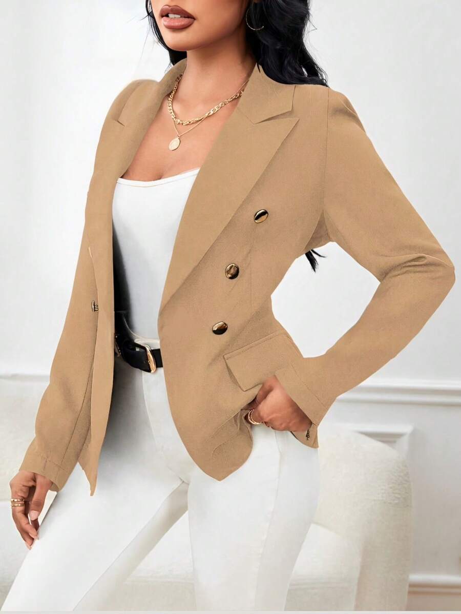 Women's Tailored Blazer Elegant Formal Jacket With Button - Nude - View 1