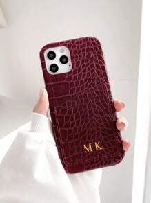 1pc Personalized Pocket Imitation Crocodile Leather Phone Case, Monogram Credit Card Phone Case, Initials Wallet Phone Case Compatible With Apple 17 16 15 14 13 12 11 Pro XS Max X XR Plus, Great Birthday Gift, Holiday Gift, Gift For Him/Her, Personalized Gift, Etsy/ Custom Product, Custom Gift For Spouse, Anniversary Gift, Gift For Parents (PU Leather, Foil Print)