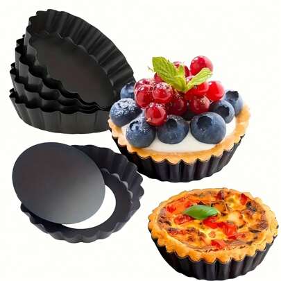 1pc/5pcs/10pcs, Egg Tart Mold, Stainless Steel Round Bottom Cake Mold, Reusable, With Removable Bottom, Suitable For Pie, Baking, Cheese Cake, Dessert