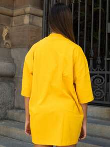 Oversized Plain Turtleneck Basic Streetwear T-Shirt For Men Unisex - 黃色 - 查看 6