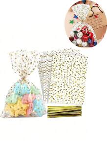 200pcs/40pcs/10pcs - Translucent Plastic Bags/Cellophane Bags, Suitable For Packaging Baked Goods, Party Supplies, Polka Dot Pattern Packaging Bags With Stickers, Cellophane Bags, Cellophane Gift Bags, Wide Mouth Transparent Cellophane Bags And Small Baskets, Self-Sealing Cellophane Bags, Transparent Pretzel Stick Bags, Reusable Sealable Self-Adhesive Cellophane Bags - Multicolor - View 1