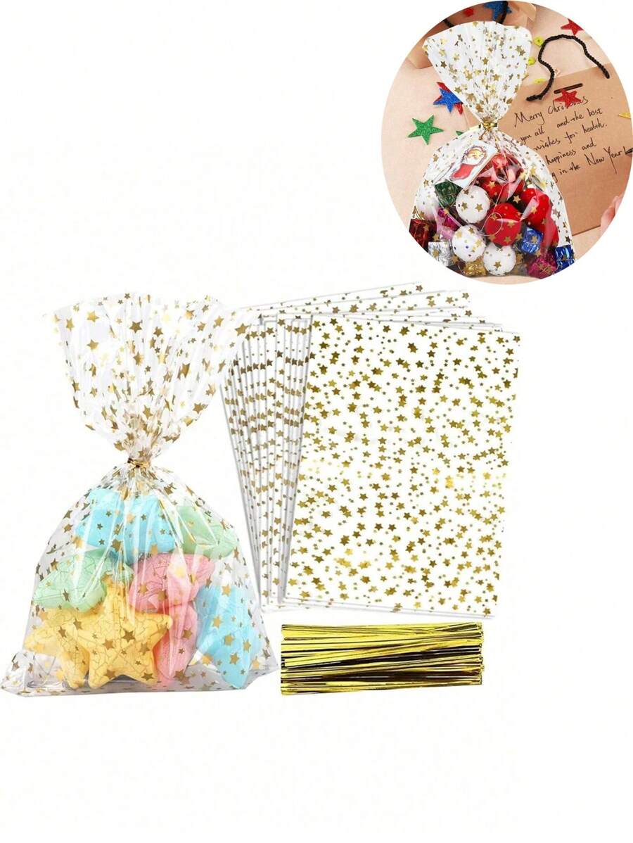 200pcs/40pcs/10pcs - Translucent Plastic Bags/Cellophane Bags, Suitable For Packaging Baked Goods, Party Supplies, Polka Dot Pattern Packaging Bags With Stickers, Cellophane Bags, Cellophane Gift Bags, Wide Mouth Transparent Cellophane Bags And Small Baskets, Self-Sealing Cellophane Bags, Transparent Pretzel Stick Bags, Reusable Sealable Self-Adhesive Cellophane Bags - Multicolor - View 1