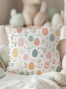 1 pezzo Federa decorativa a forma di uovo di Pasqua, misura 45x45cm, con motivo floreale primaverile, design dipinto a mano accogliente, copricuscino decorativo per il divano e la camera da letto - Multicolore - Visualizzare 6