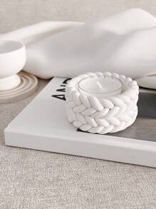 1 件装绳子设计蜡烛杯底座硅胶模具 DIY 石膏混凝土模具绳结形状烛台装饰饰品树脂模具工艺品 - 白色 - 查看 4