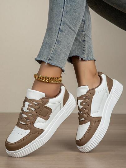 女士休闲运动鞋，系带软底平底舒适滑板鞋，轻便低帮日常鞋，秋冬季