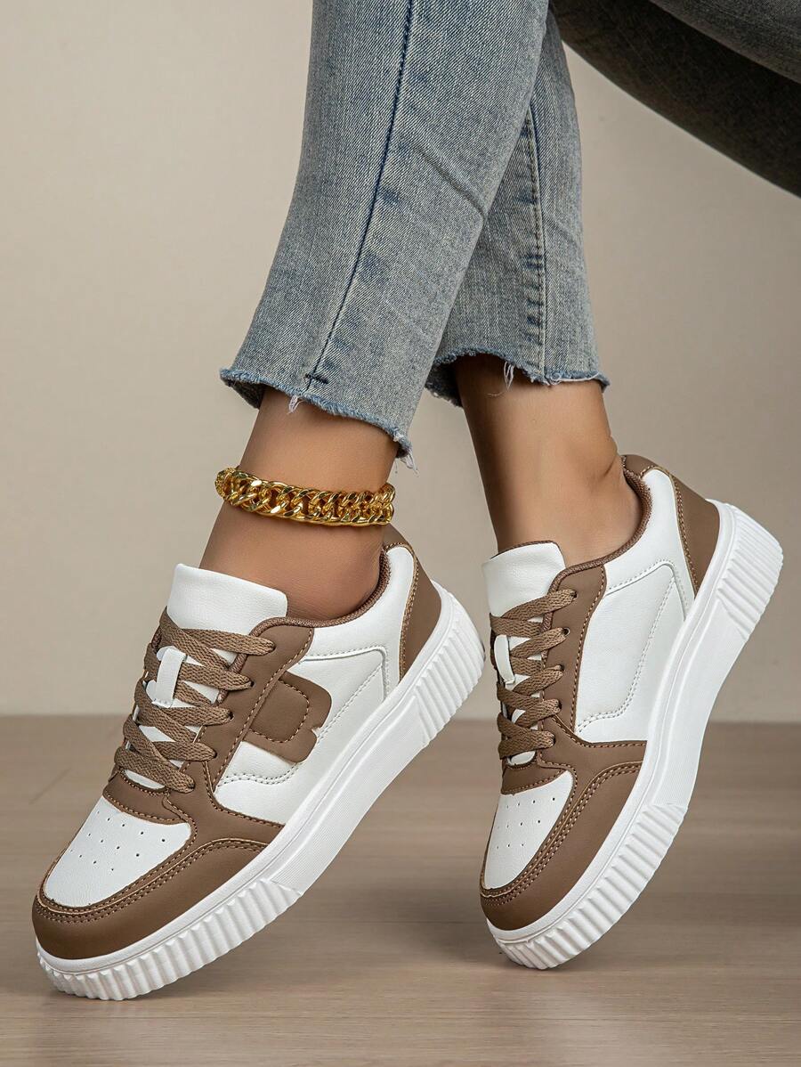 女士休闲运动鞋，系带软底平底舒适滑板鞋，轻便低帮日常鞋，秋冬季