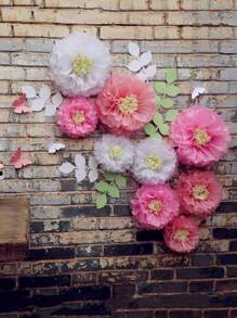 23 件/套纸绒球花朵蓬松套件，纸巾菊花配蝴蝶和橄榄叶套件适用于婚礼、生日派对、新娘送礼会、单身派对房间墙壁背景装饰派对和活动装饰绒球