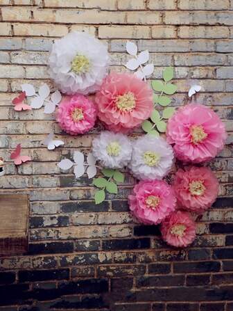 Set de 23 piezas de flores de pompones de papel, flores de papel de seda tipo crisantemo con mariposas y hojas de olivo, kit para decoración de bodas, fiestas de cumpleaños, despedidas de soltera, fondos de pared para eventos y fiestas