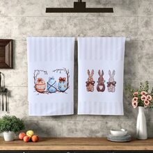 1/2 piezas Toallas de cocina modernas de poliéster, 17.7x27.5 pulgadas, diseño súper suave tejido de conejito de Pascua y huevo, lavable a máquina, decoración de granja cuadrada de primavera, regalo estacional