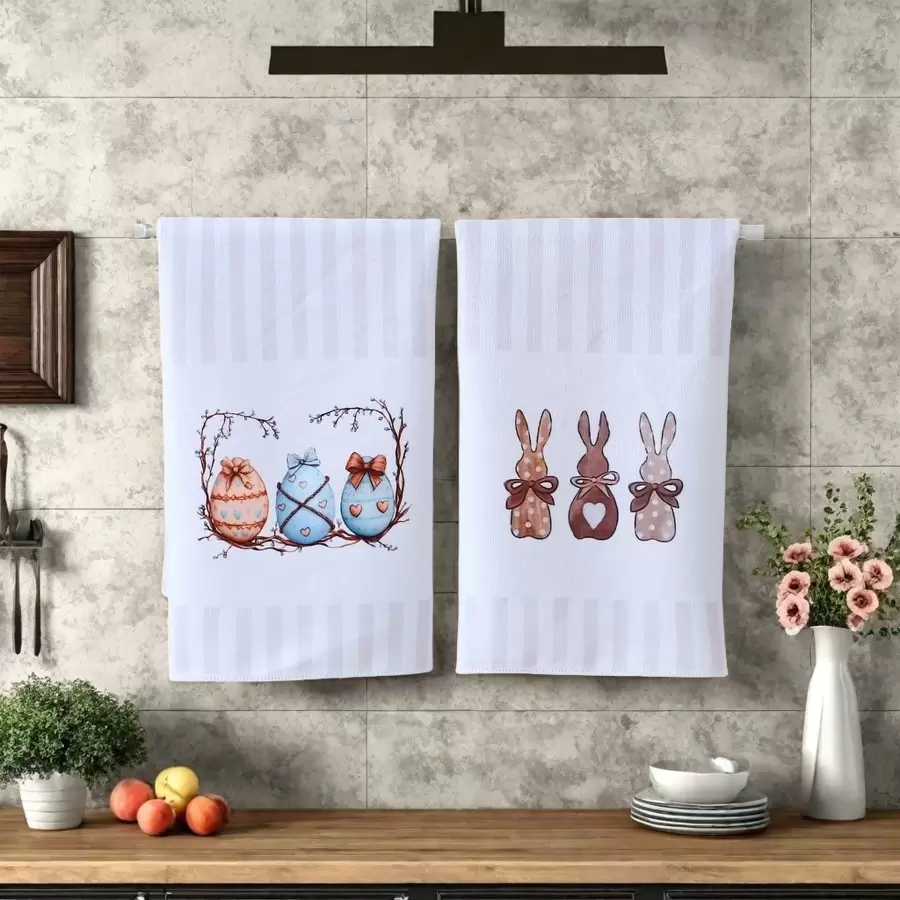 1/2 piezas Toallas de cocina modernas de poliéster, 17.7x27.5 pulgadas, diseño súper suave tejido de conejito de Pascua y huevo, lavable a máquina, decoración de granja cuadrada de primavera, regalo estacional