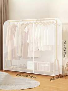 1pc Floor Standing Garment Rack Dust Cover - Transparent Bag Design, Protects Coats And Clothes From Dust And Dirt, Suitable For School Supplies And Study Items - White - View 3