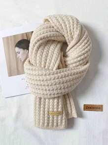 1pc Knitted Scarf, Unisex Thick Warm Casual Shawl, Fashionable High-End Feel For Autumn/Winter, Random Logo