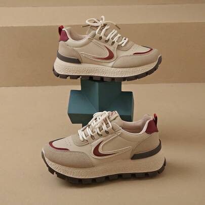 女士休闲运动鞋，新款系带厚底厚底户外运动鞋，适合春秋季